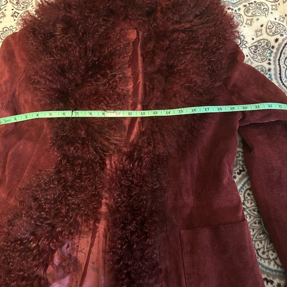 Vintage 90s burgundy mongolian fur suede penny lane coat jacket - Picture 6 of 6
